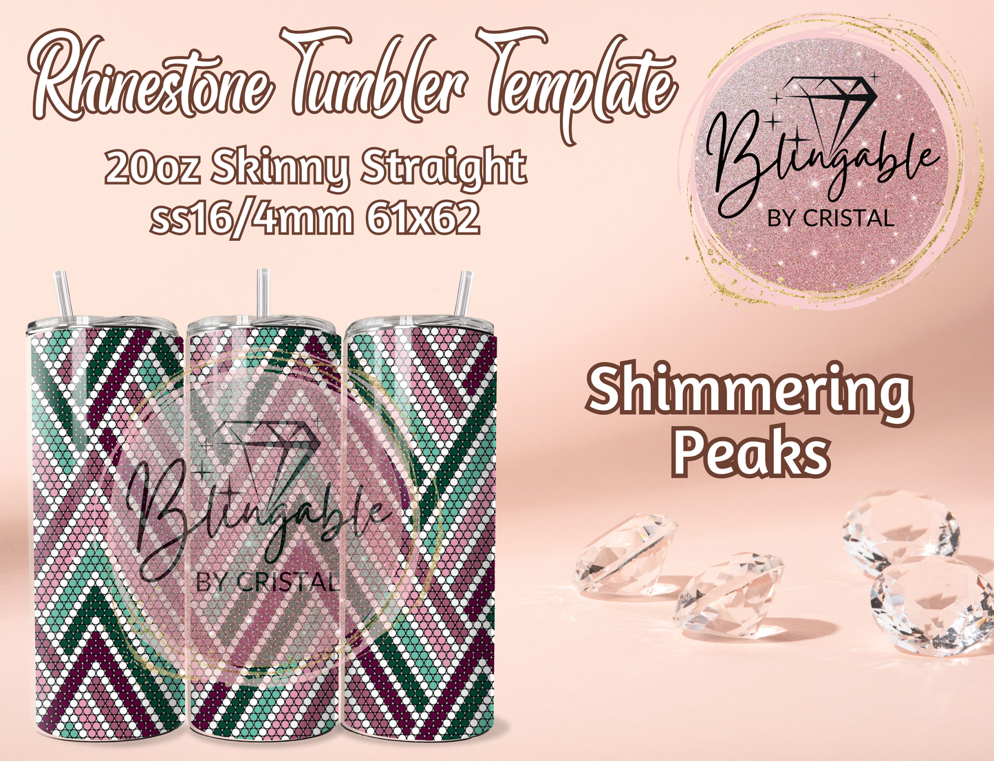 20oz Tumbler Template - Shimmering Peaks *Digital File*