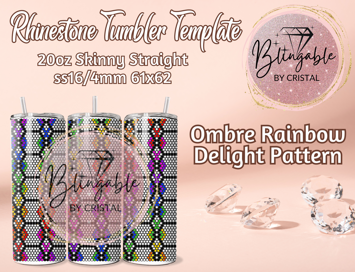 20oz Tumbler Template - Ombre Rainbow Delight *Digital File*