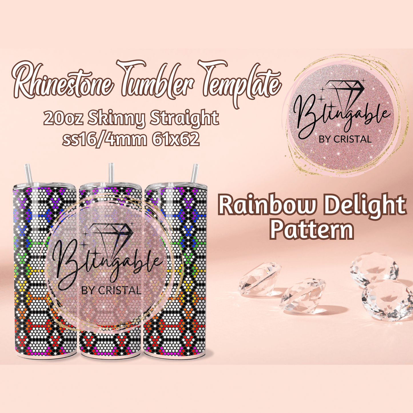 20oz Tumbler Template - Rainbow Delight *Digital File*