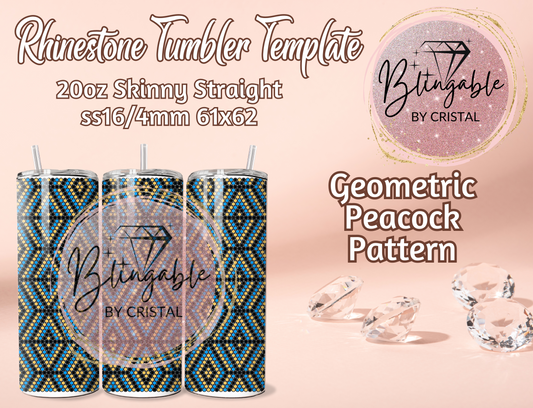 20oz Tumbler Template - Geometric Peacock *Digital File*