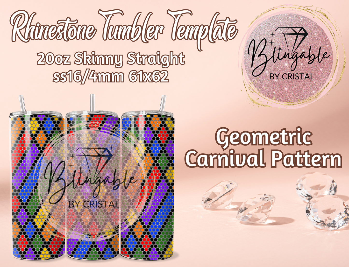 20oz Tumbler Template - Geometric Carnival *Digital File*